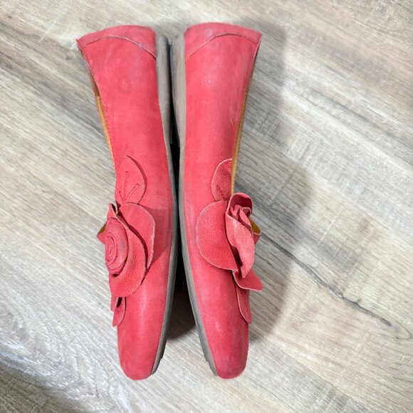 Vintage Arnold Churgin Red Leather Red Mary Jane Flats with 3D Flower Fairy 38 - Picture 4 of 11